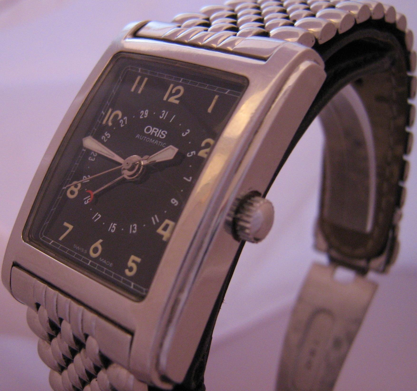 Oris Rectangular Pointer Date, Black Dial With Stainless Steel Bracelet