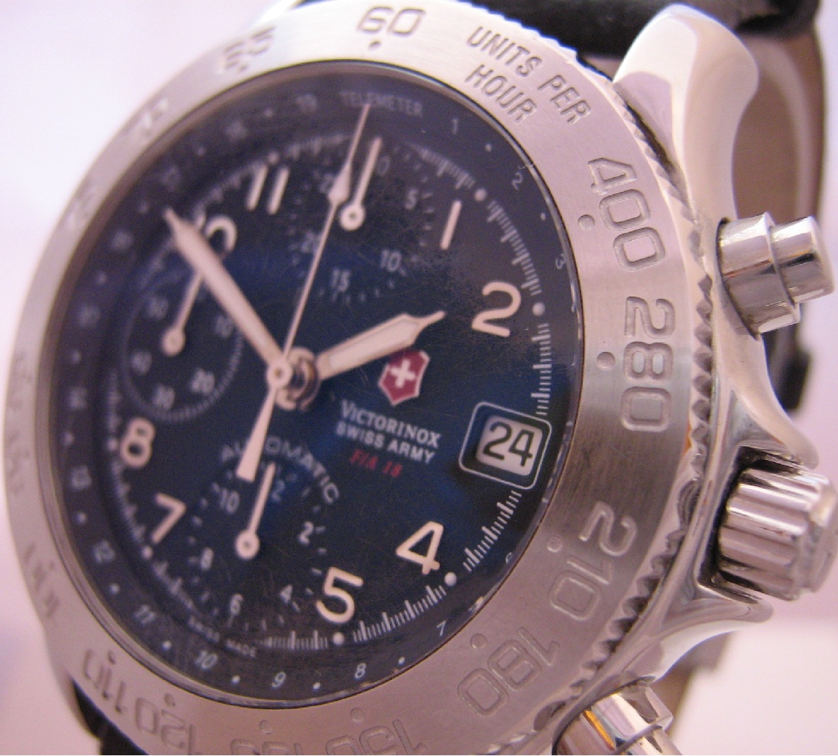 Victorinox Swiss Army FA-18 Chronograph, Black Dial, Leather Strap