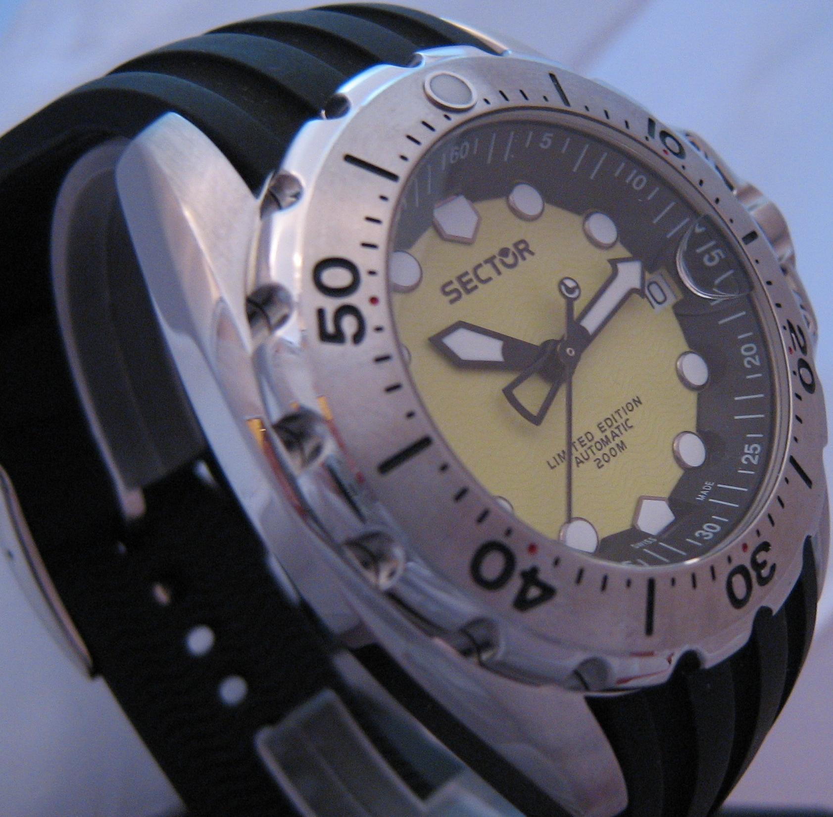 Sector 600 Limited Edtion Automatic Divers Watch, Yellow Dial With Rubber Strap