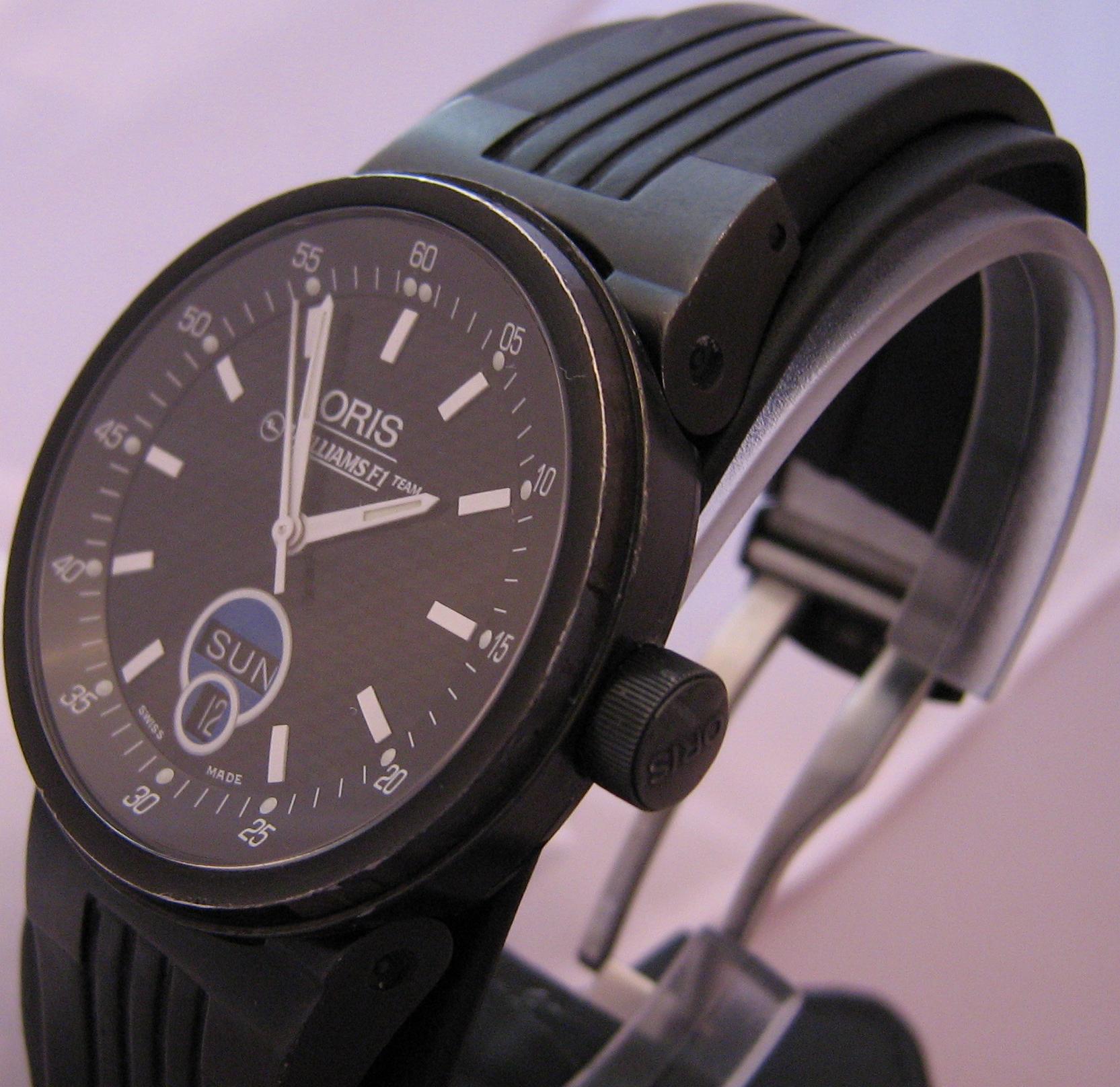 Oris Williams Team Day/Date Watch, Black Dial With Black Rubber Strap