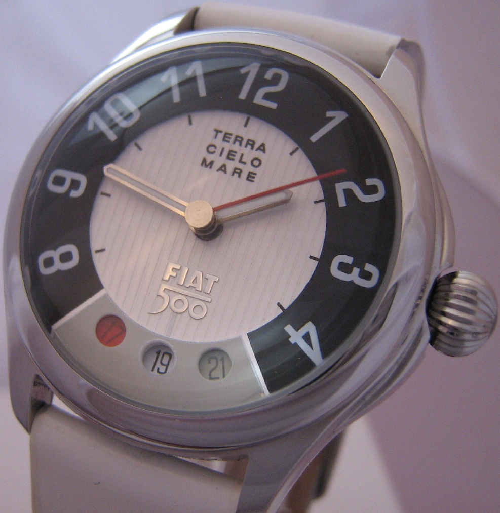 Fiat 500 Automatic Watch, White Dial With Leather Strap