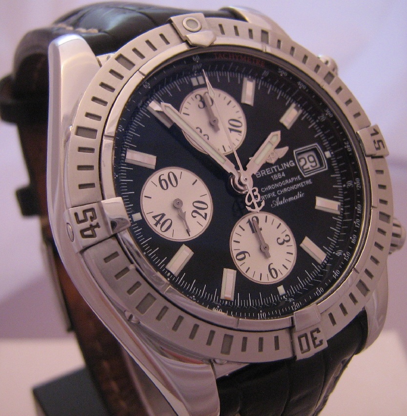 Breitling Chronomat Evolution, Black Dial With Leather Strap