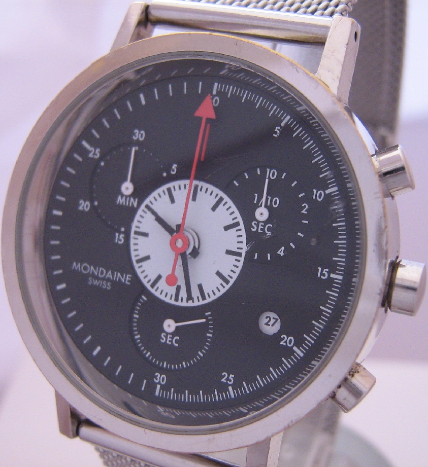 Mondaine Swiss Chronograph, Black Dial With Bracelet