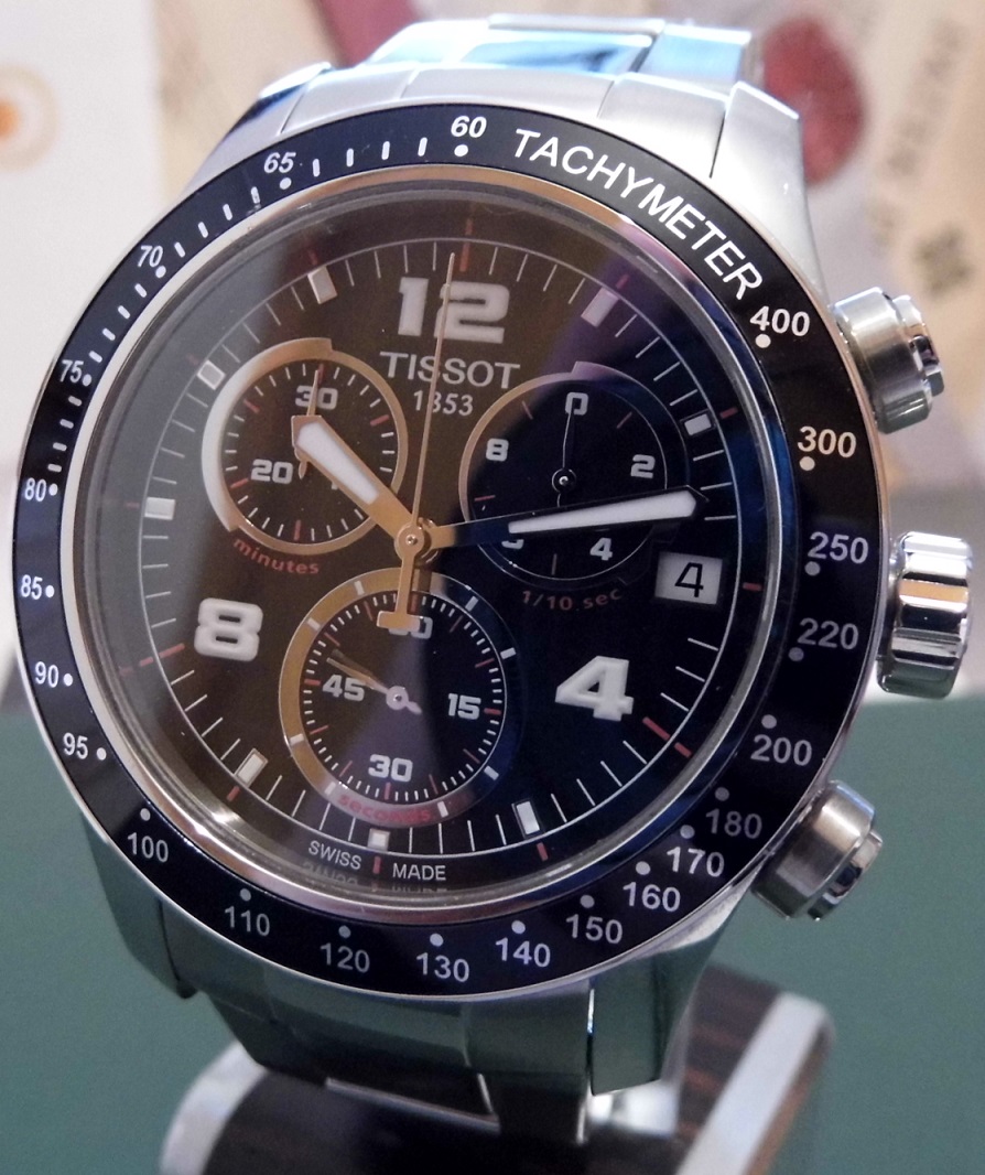 Tissot V8 Chronograph, Black Dial, Steel Bracelet