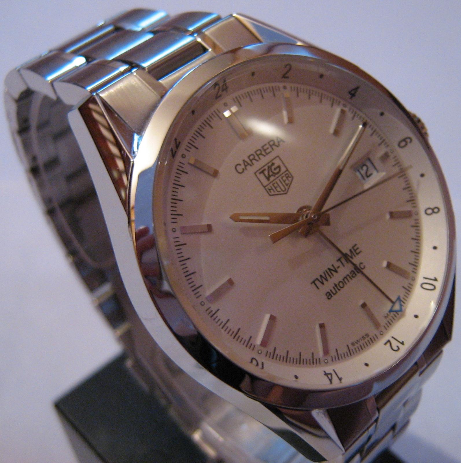 Used Tag Heuer Carrera Twin Time, White Dial, Stainless Steel Bracelet