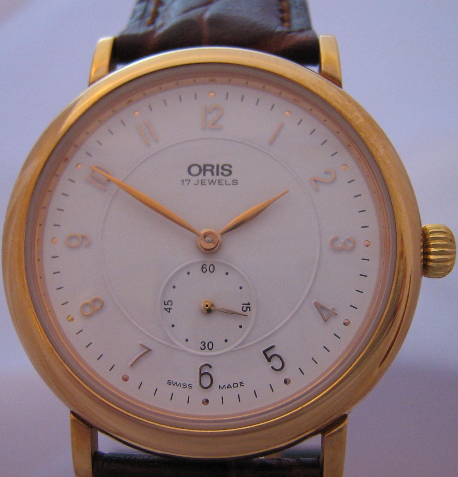 Oris Classic Gold Watch, White Dial With Brown Leather Strap