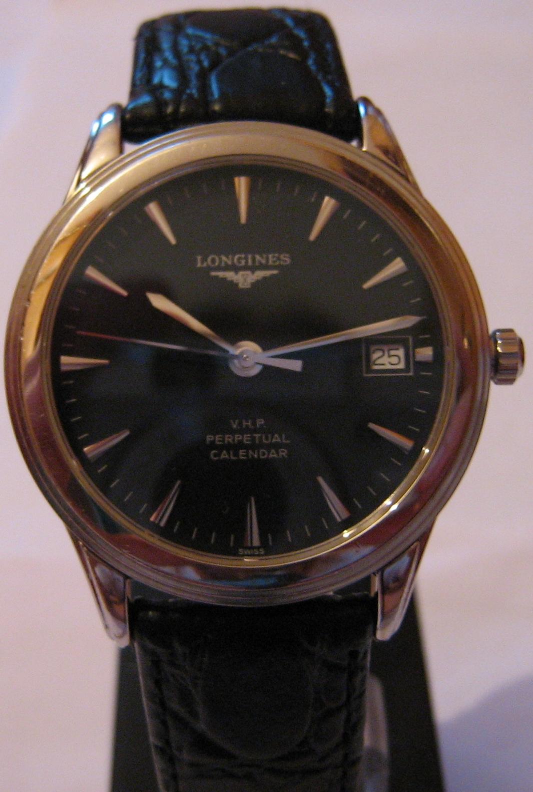 Longines Flagship VHP Watch, Black Dial, Leather Strap & Steel Bracelet