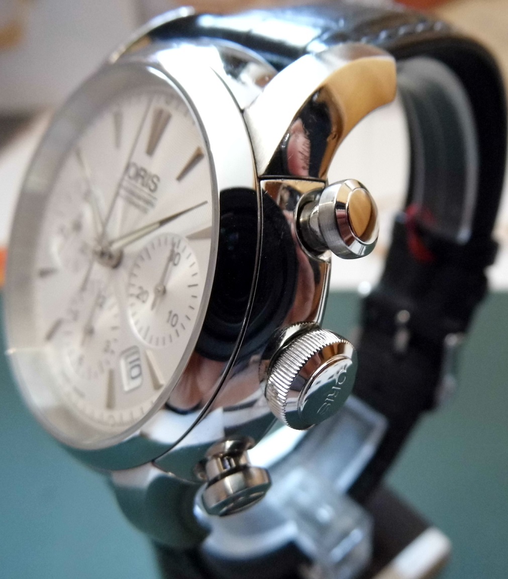 Oris Artelier Chronograph, Silver Dial, Black Leather Strap