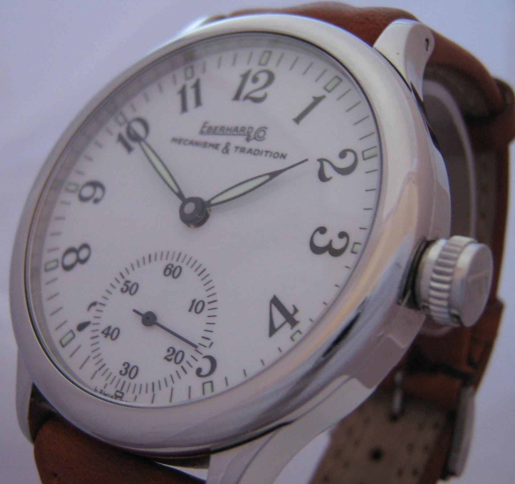 Eberhard & Co Traversetolo Hand Winding Watch, White Dial With Leather Strap