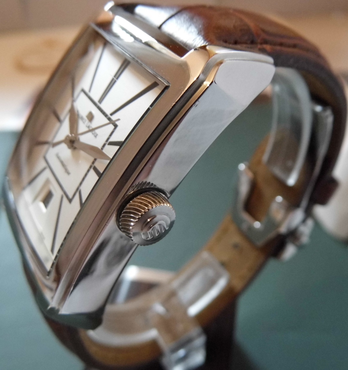 Maurice Lacroix Pontos Rectangulaire, SIlver Dial With Leather Strap