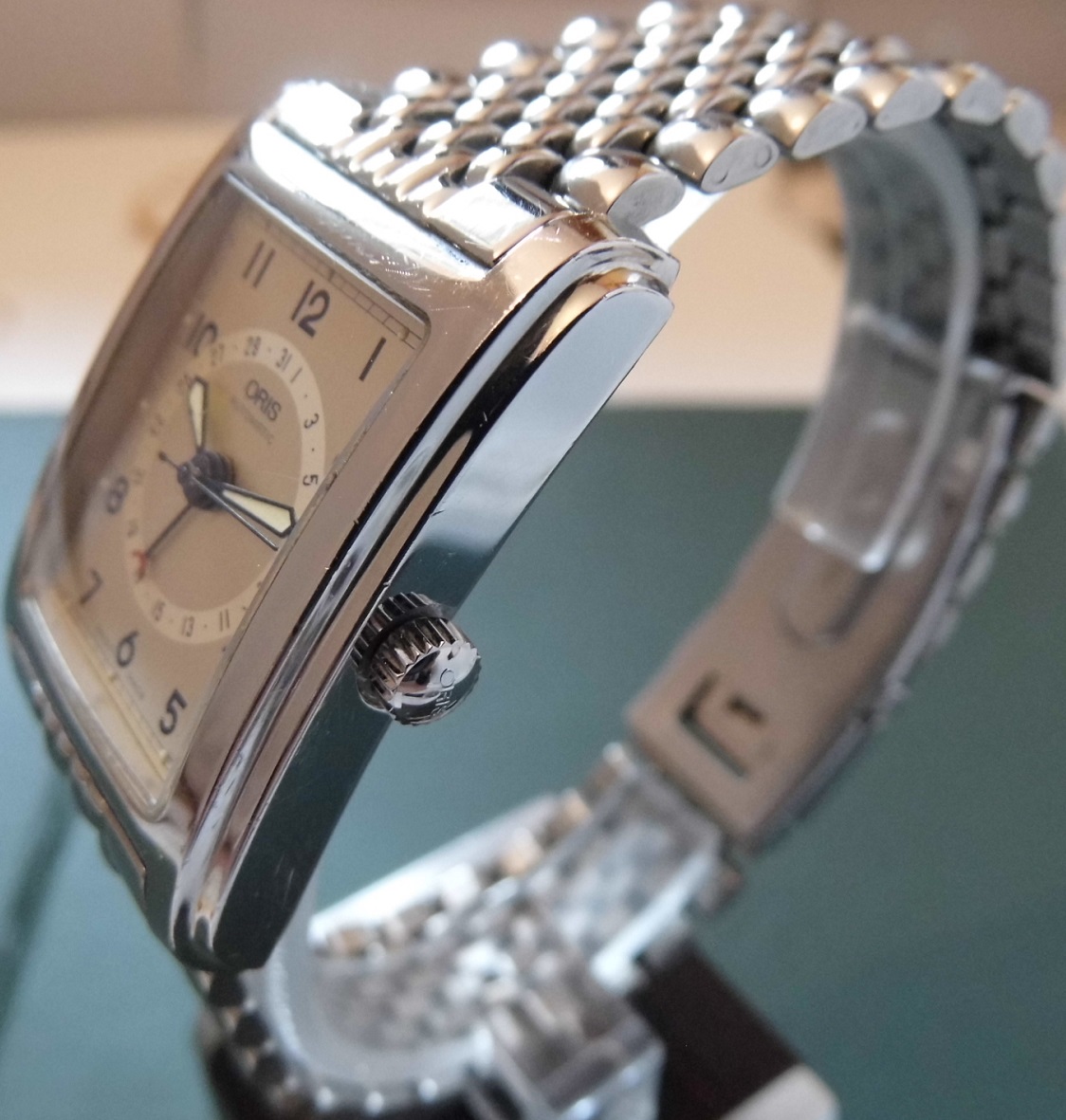 Oris Rectangular Pointer Date, Silver Dial, Stainless Steel Bracelet