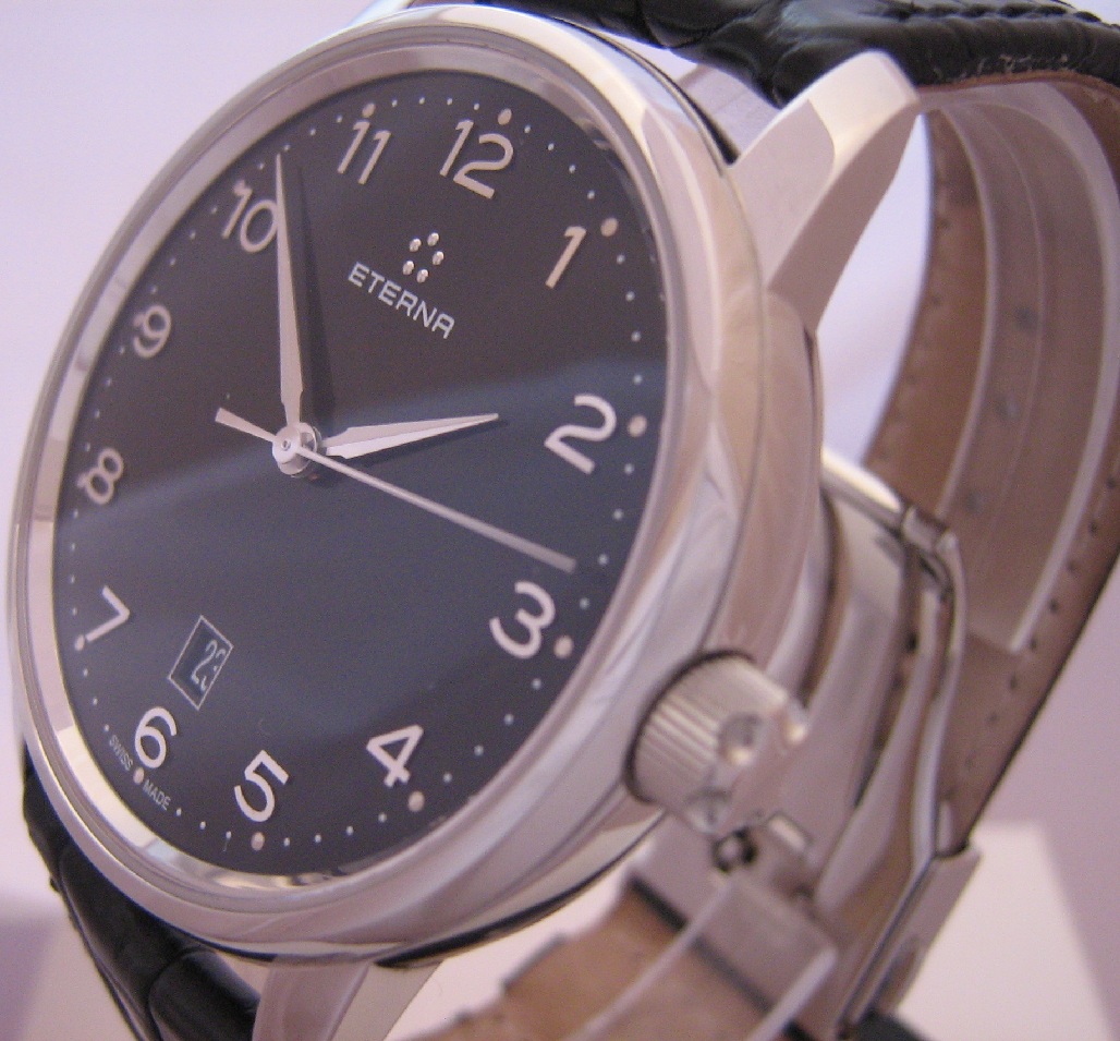 Eterna Soleure Automatic Watch, Black Dial With Leather Strap