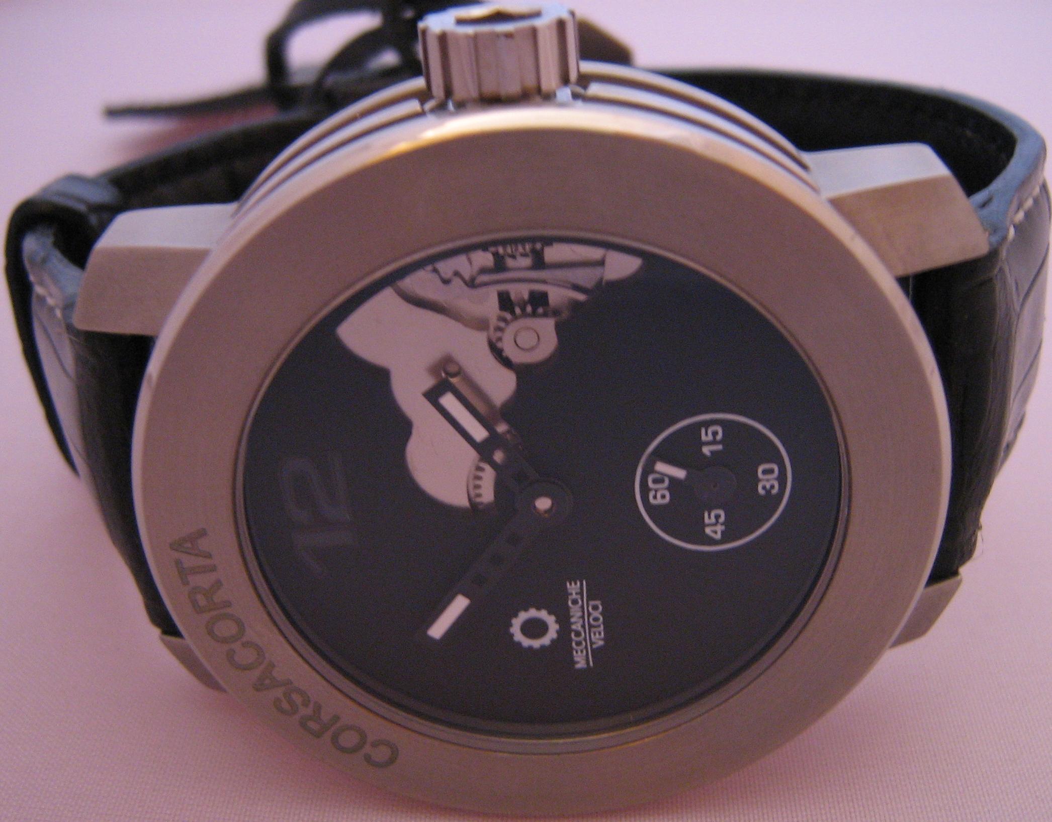 Meccaniche Veloci Corsa Corta Watch, Black Dial With Leather Strap
