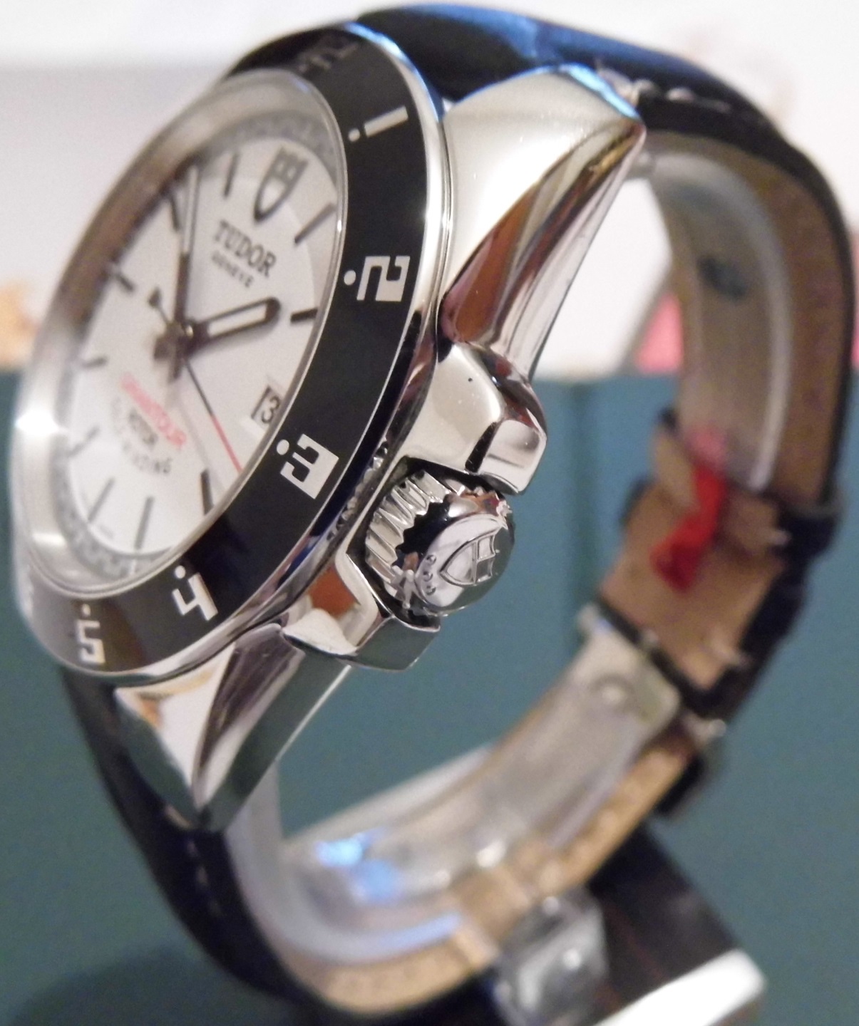 Tudor Grantour, White Dial With Black Leather Strap