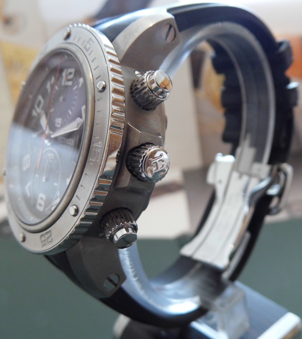 Hermes Clipper Chronograph, Grey Dial, 2 Rubber Straps