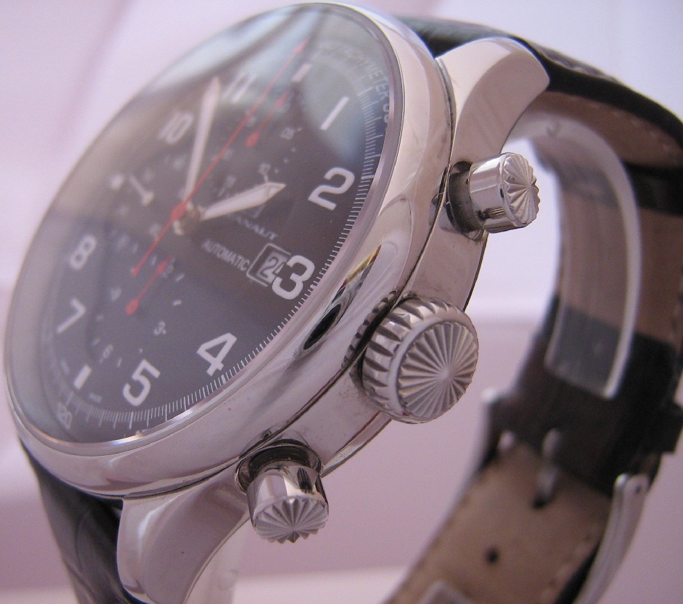 Oceanaut European Chronograph, Black Dial With Leather Strap