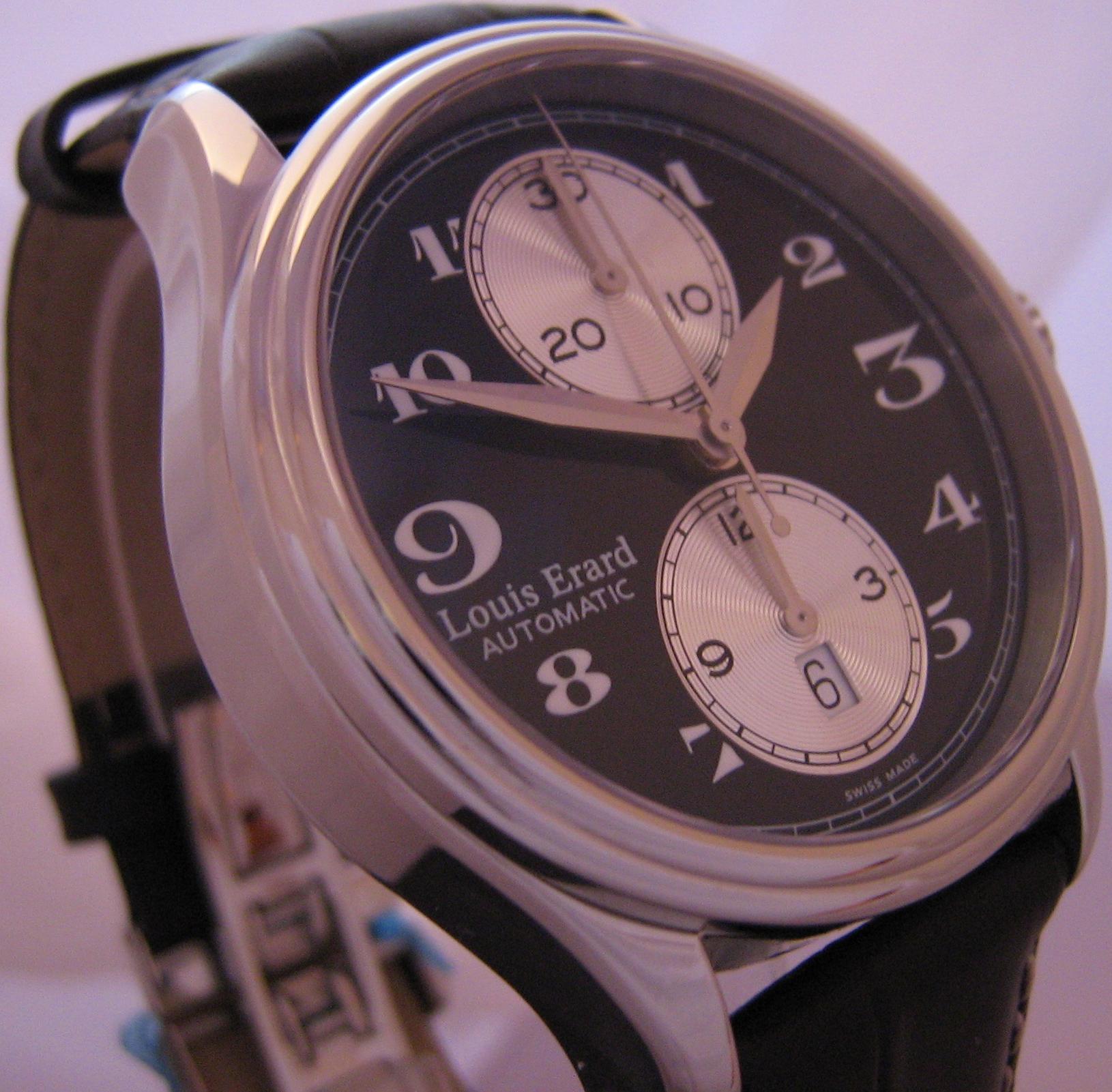 Louis Erard Heritage Chronograph, Black Dial With Leather Strap