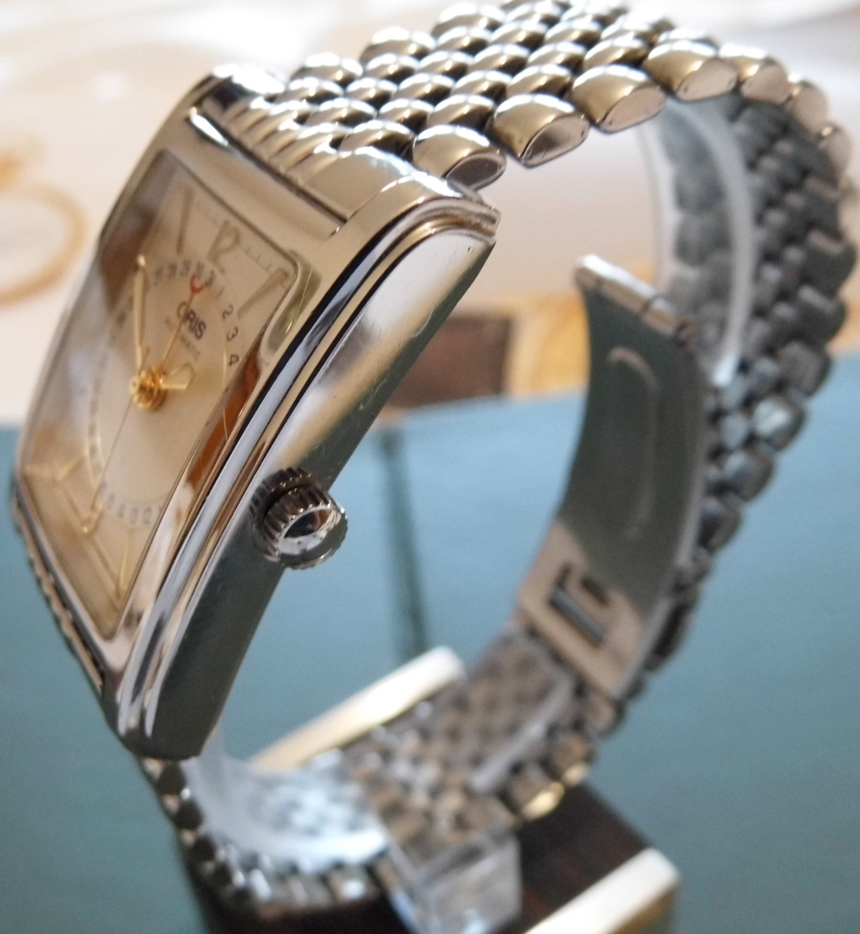 Oris Rectangular Pointer Date, Silver Dial, Stainless Steel Bracelet