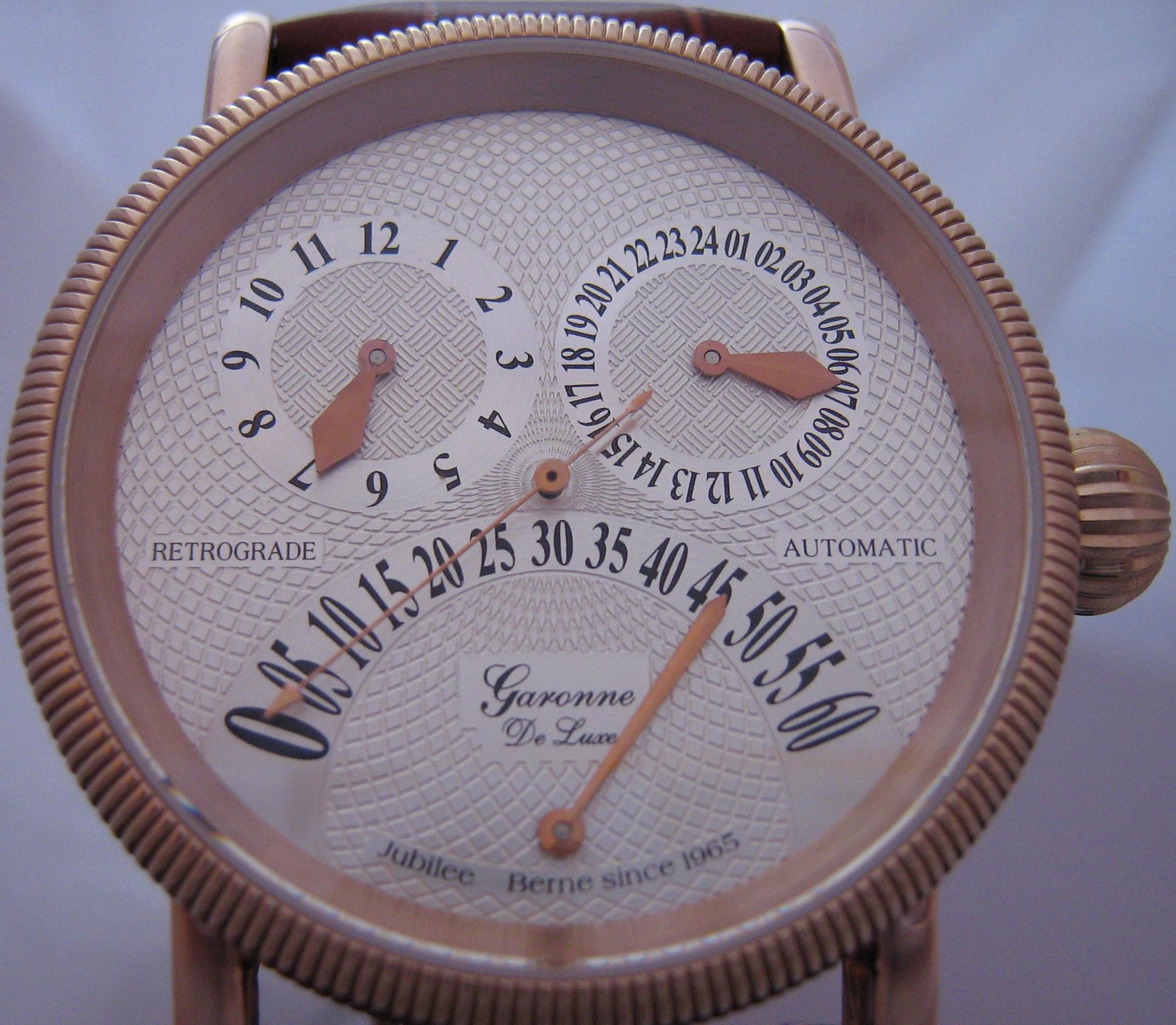 Garonne Deluxe Jubilee Retrograde Watch, Silver Dial With Leather Strap