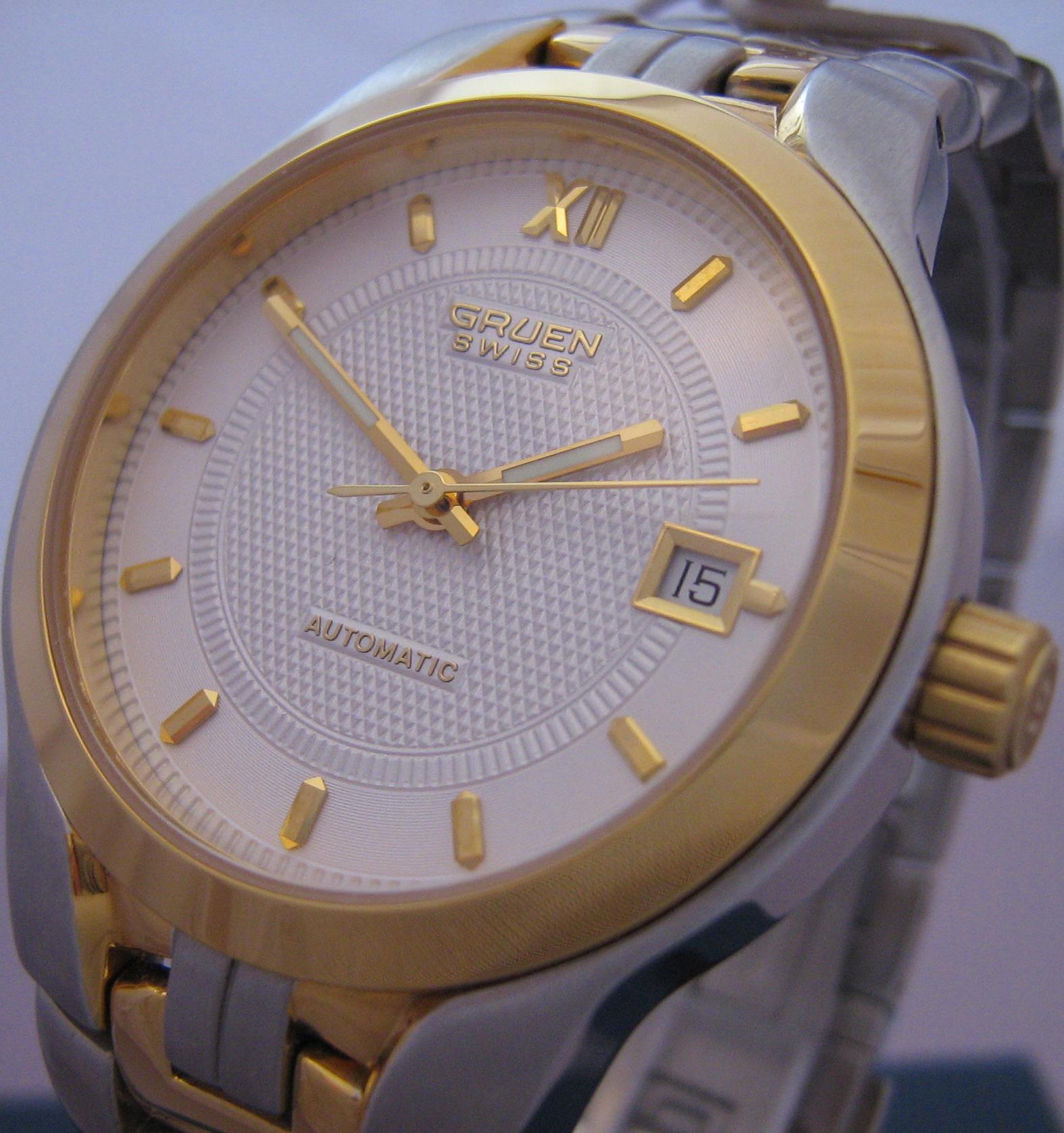 Gruen Swiss Automatic Watch, Gold & Stainless Steel Case And Bracelet