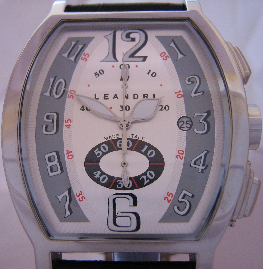 Leandri 072 Chronograph, Silver Dial With Black Leather Strap