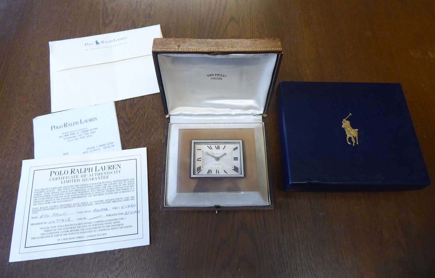 An Ugo Frilli Firenze Agate Desk Clock