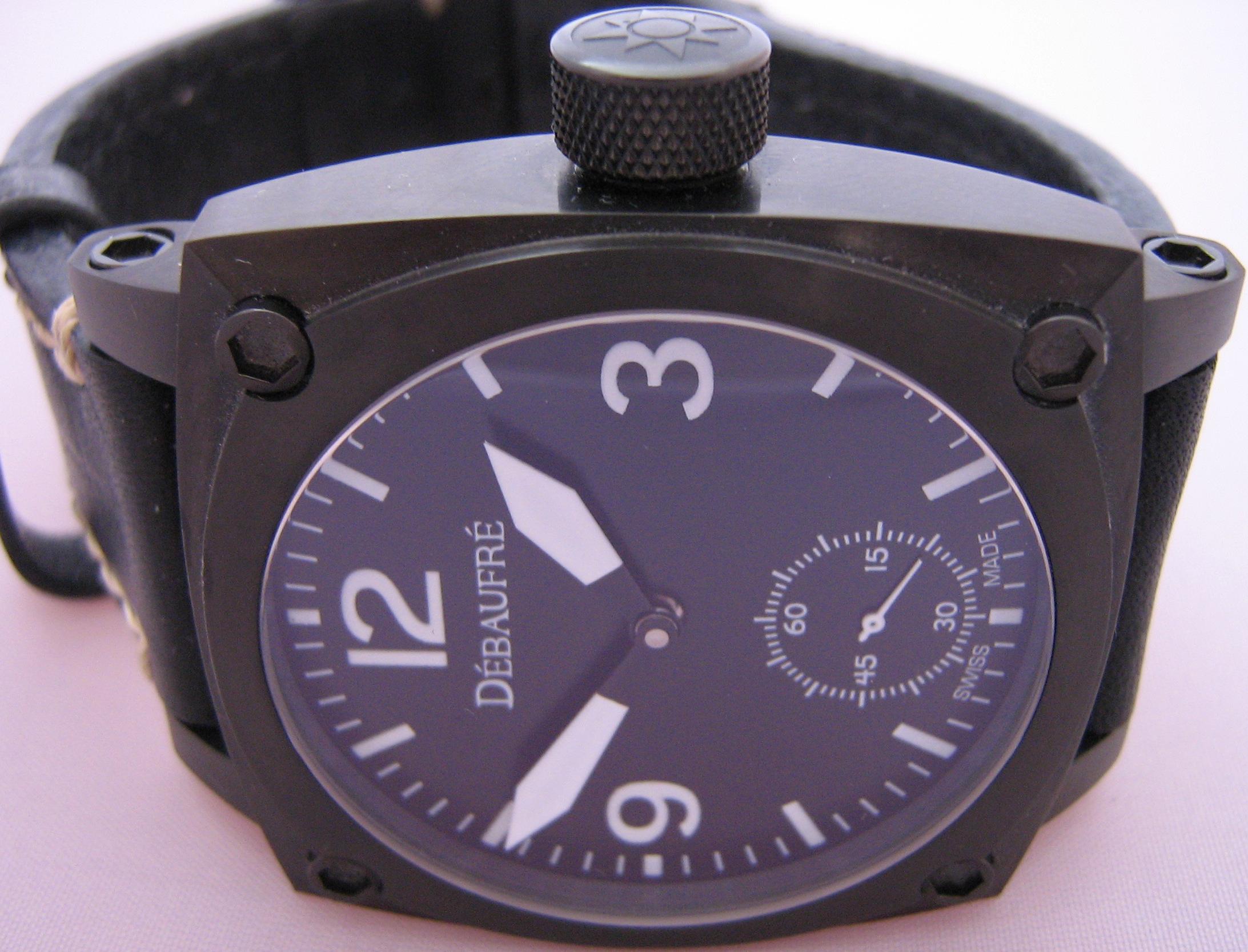 Airforce White Hand Winding Watch, Black Dial With Leather Strap