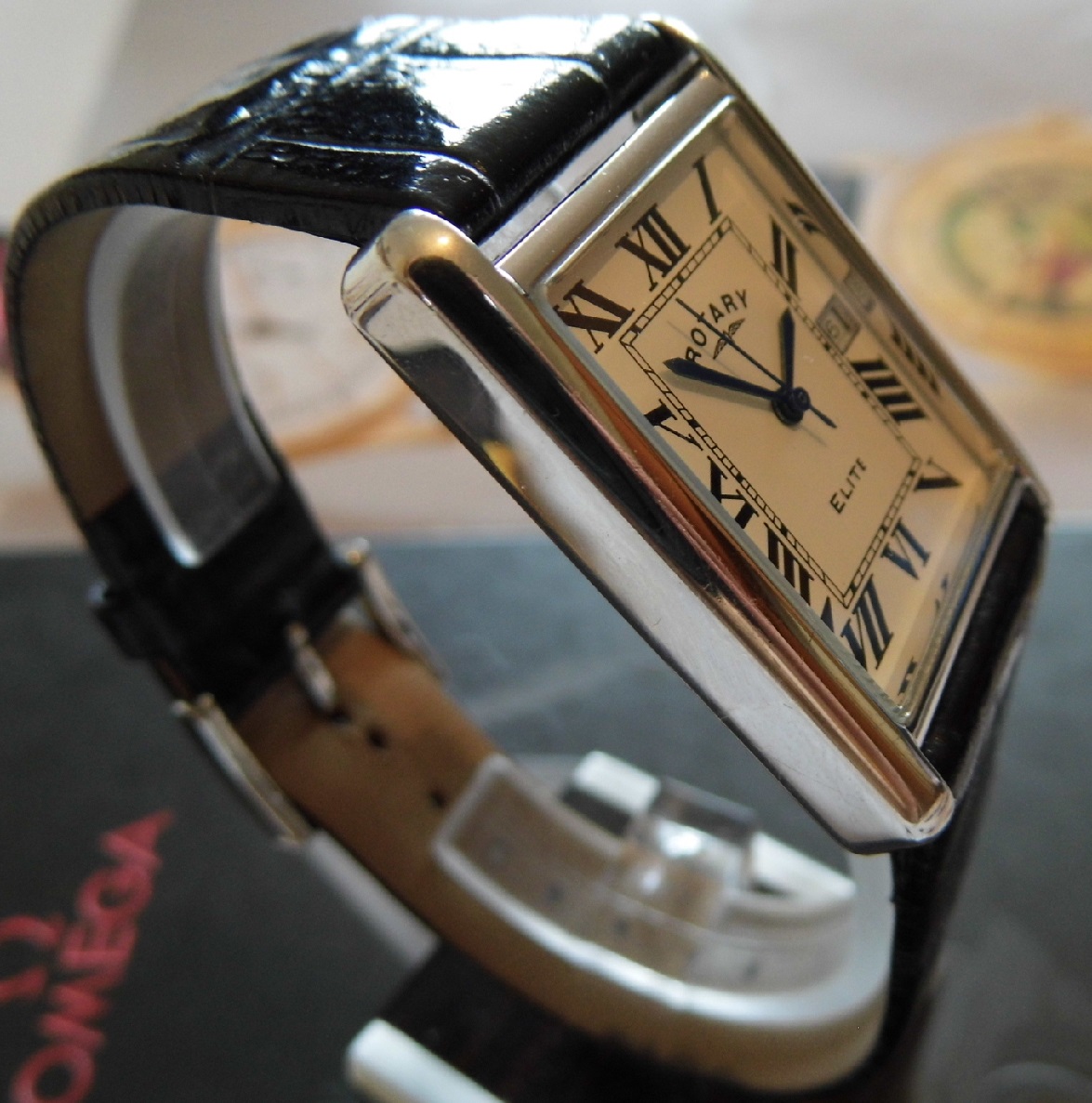 Rotary Elite Silver, White Dial, Black Leather Strap