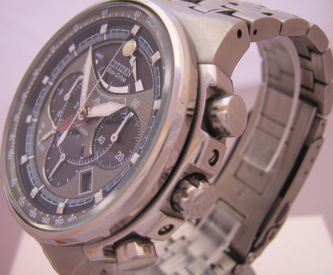 Citizen Eco Drive Chronograph, Grey Dial, Titanium Bracelet