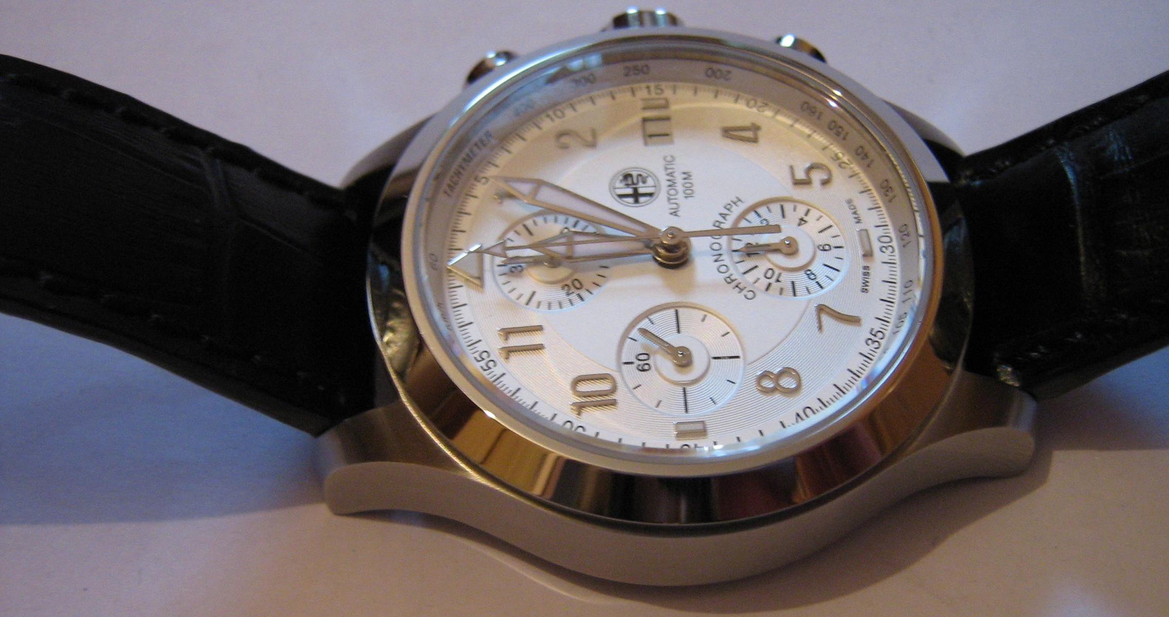 Alfa Romeo Automatic Chronograph, Silver Dial, Leather Strap