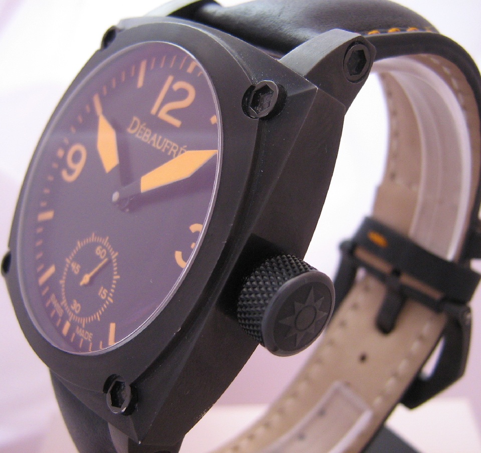 Debaufre Airforce Orange Watch, Black Dial With Leather Strap