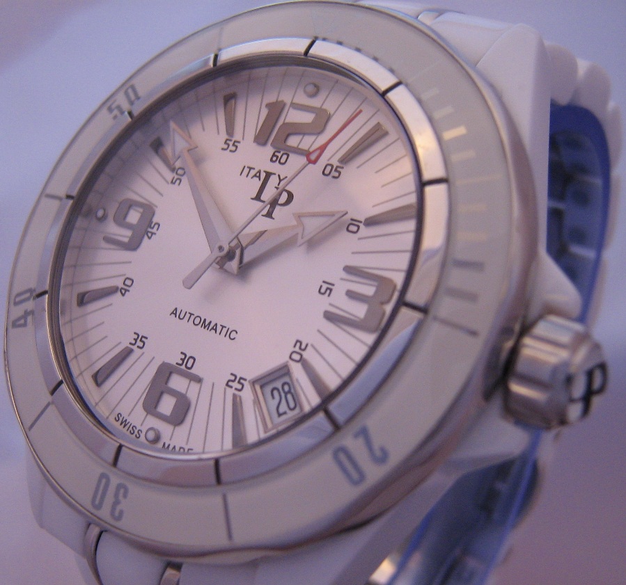 Lucien Piccard Celano Ceramic Watch, White Dial With Ceramic Bracelet