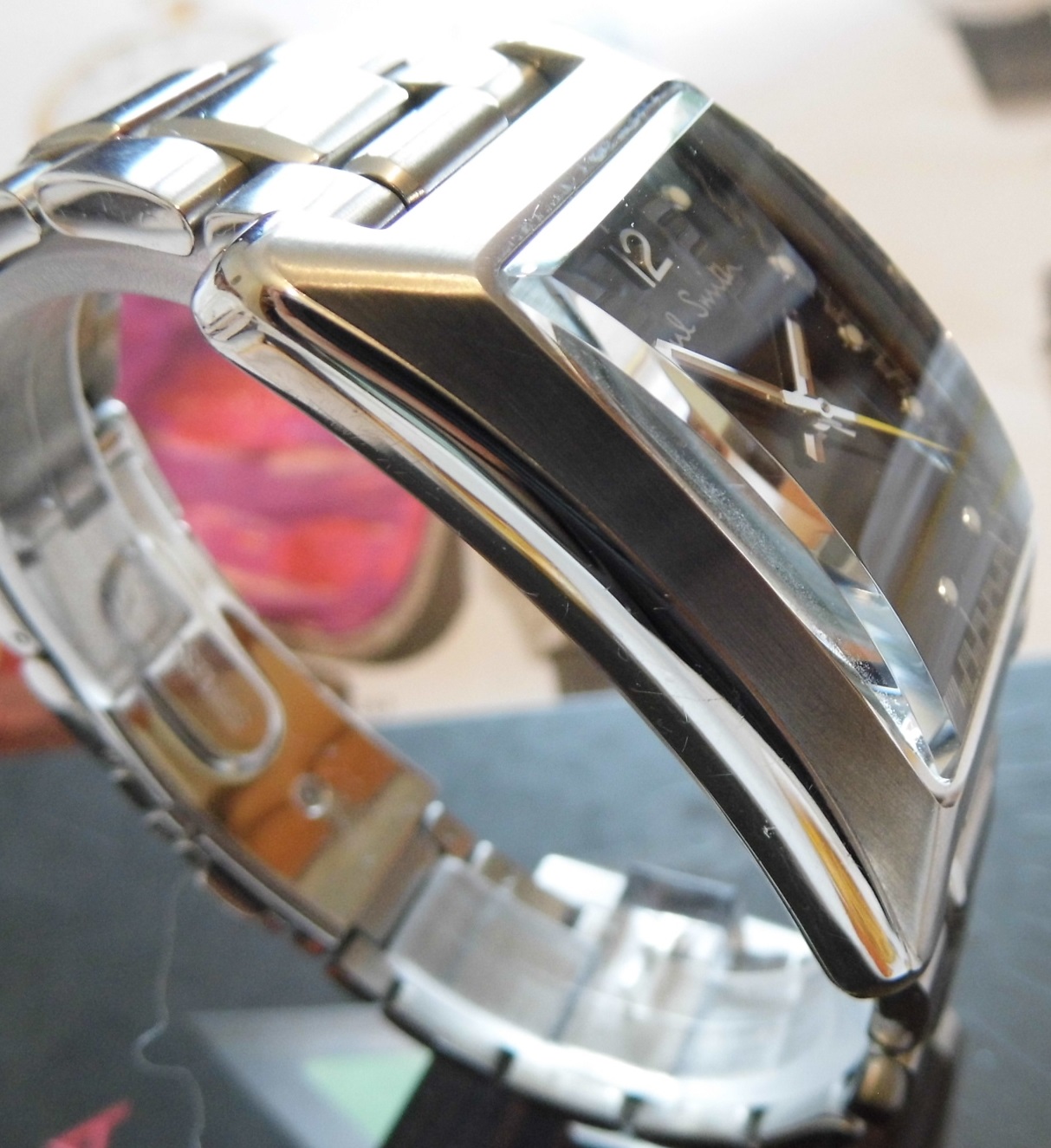 Paul Smith Bullion Rectangular Watch, Black Dial, Steel Bracelet