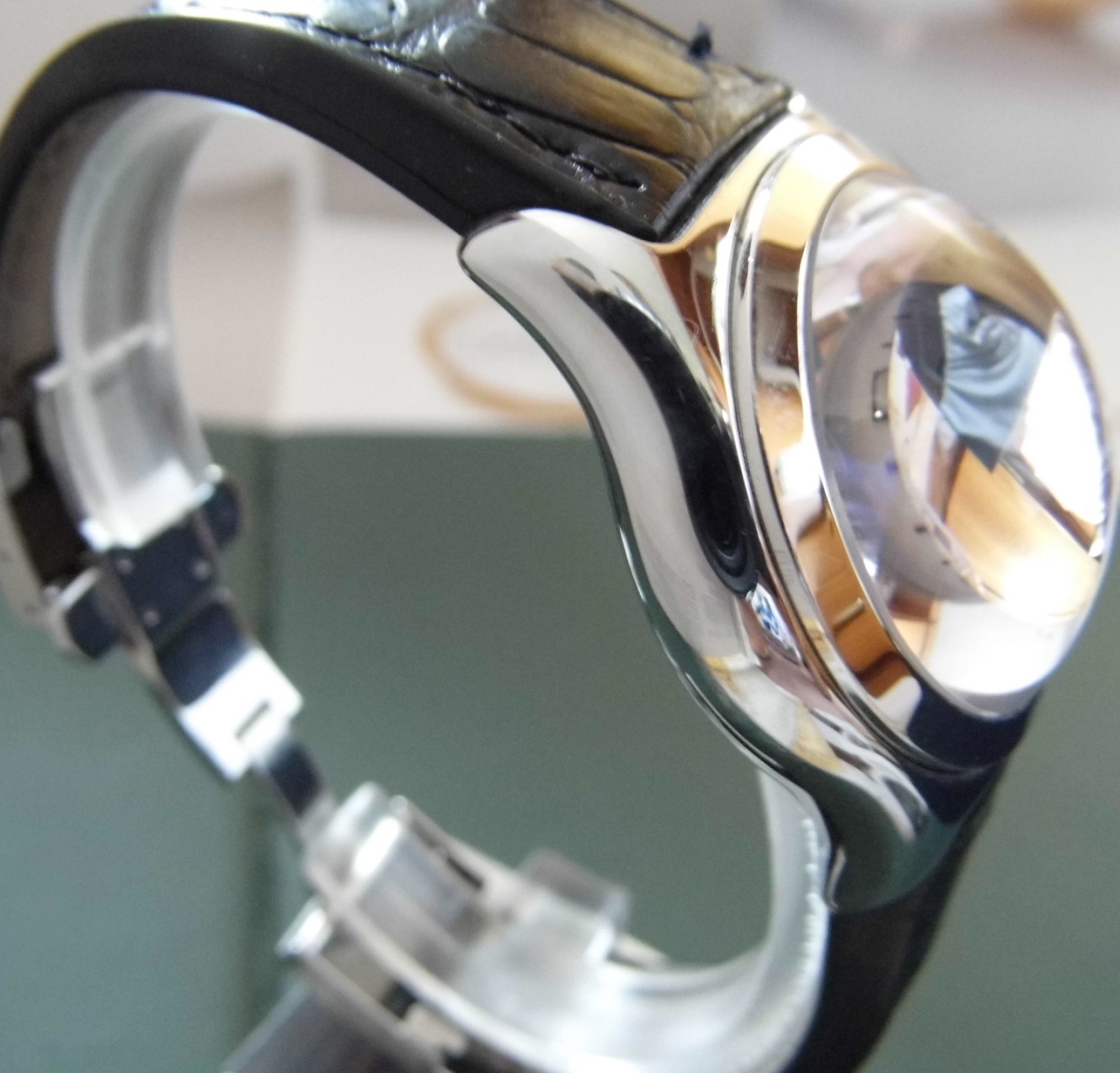 Corum Bubble Quartz, Silver Dial, Black Leather Strap