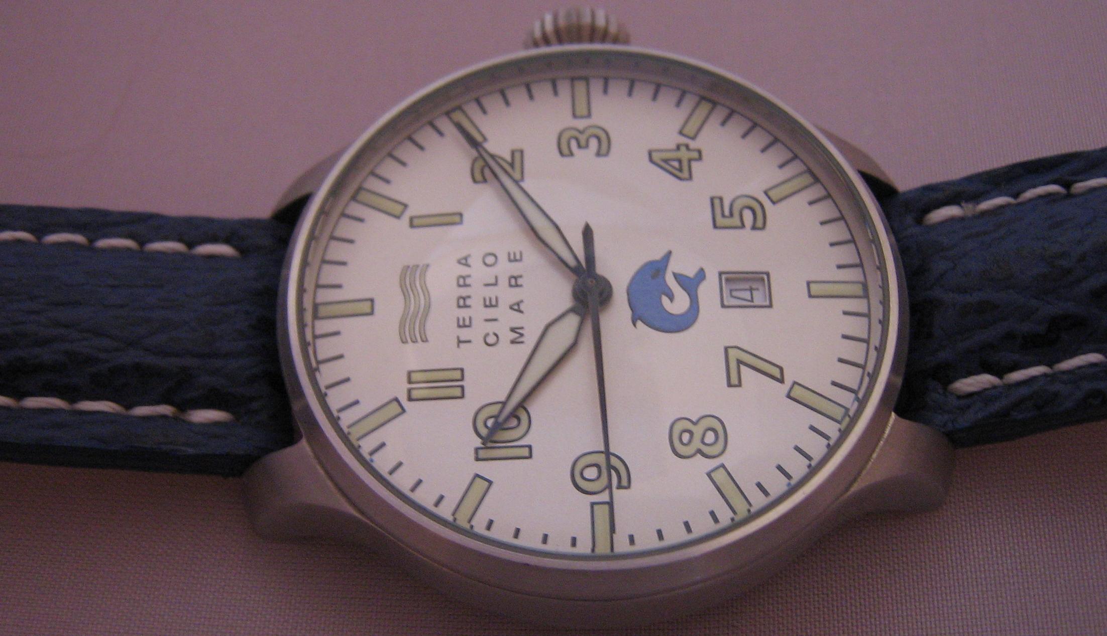 Sea First 44 Date Automatic Divers Watch, White Dial With Leather Strap