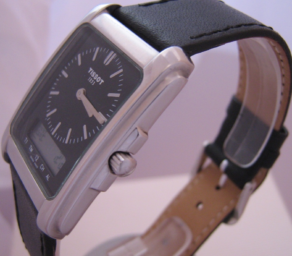 Tissot Analogue Digital Watch, Black Dial, Leather Strap