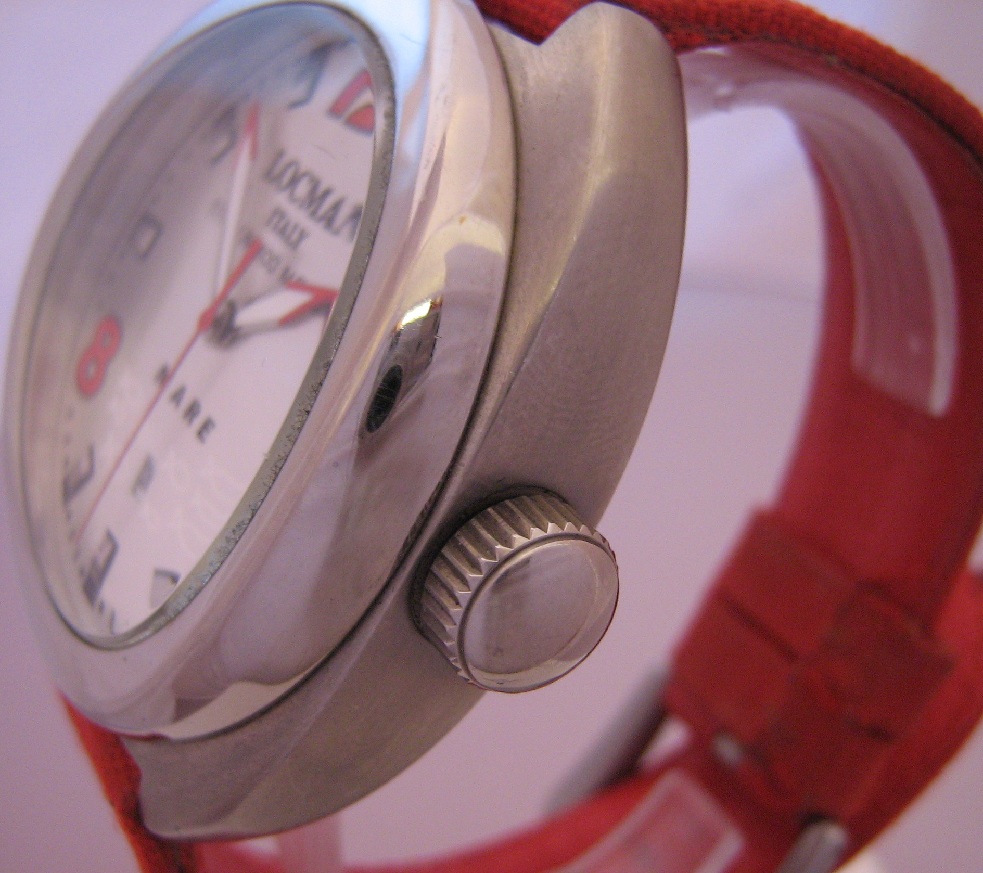 Locman Mare Titanium Watch, Silver Dial With Red Strap