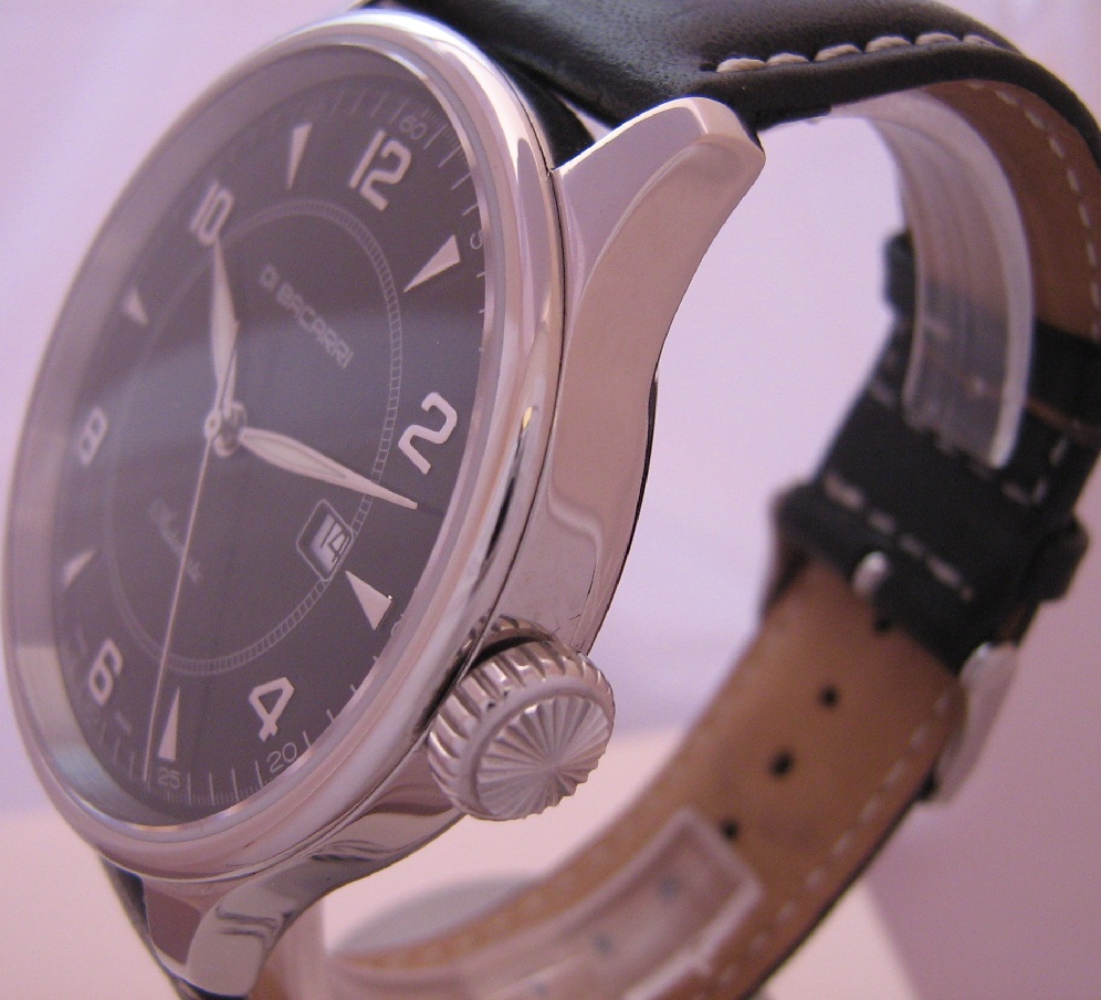 Di Bacarri Automatic Watch, Black Dial With Leather Strap