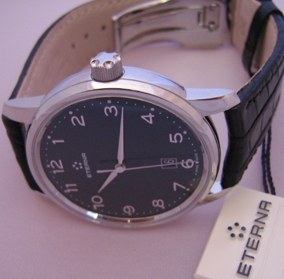 Eterna Soleure Automatic Watch, Black Dial With Leather Strap