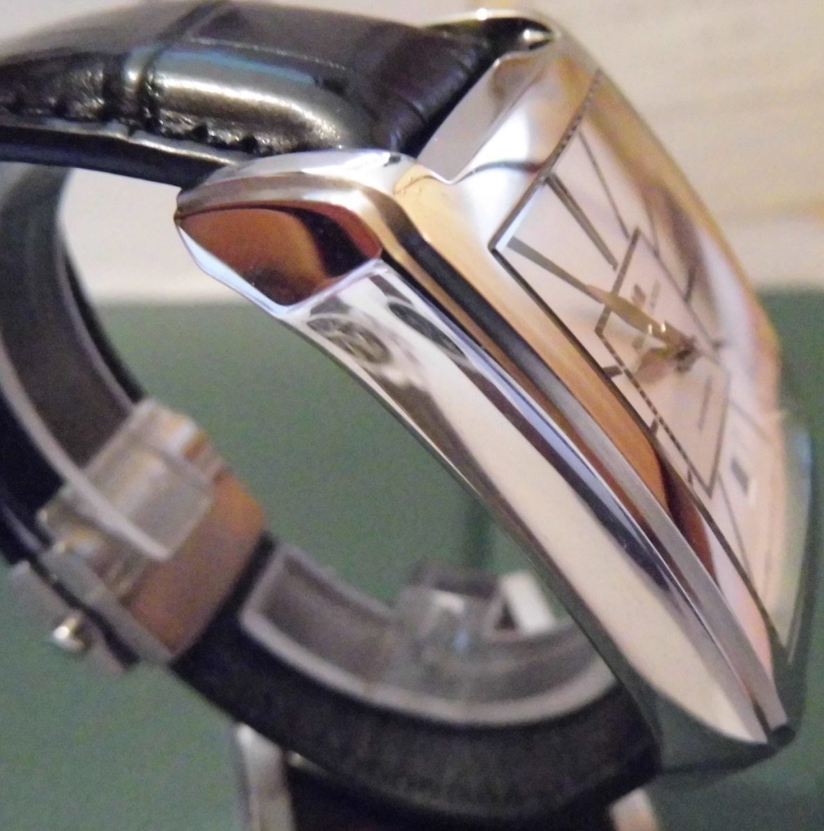 Maurice Lacroix Pontos Rectangulaire, SIlver Dial With Leather Strap