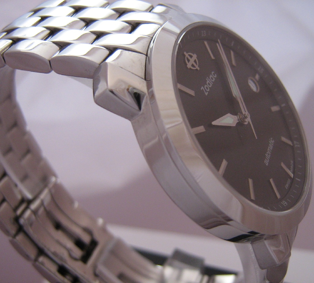 Zodiac Automatic Watch, Black Dial With Steel Bracelet