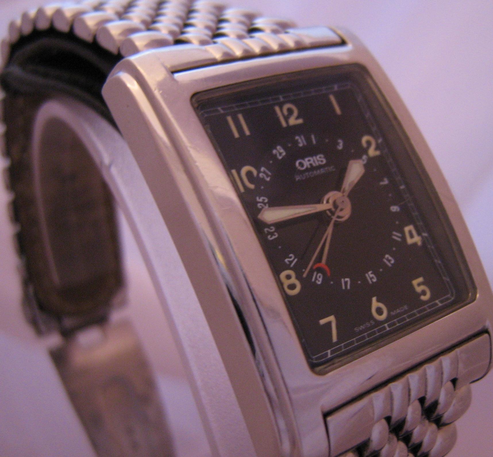 Oris Rectangular Pointer Date, Black Dial With Stainless Steel Bracelet