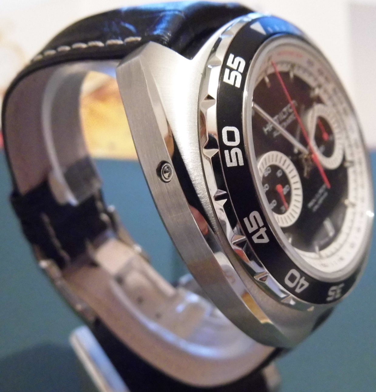 Hamilton Pan Europ Chronograph, Black Dial, Leather Strap