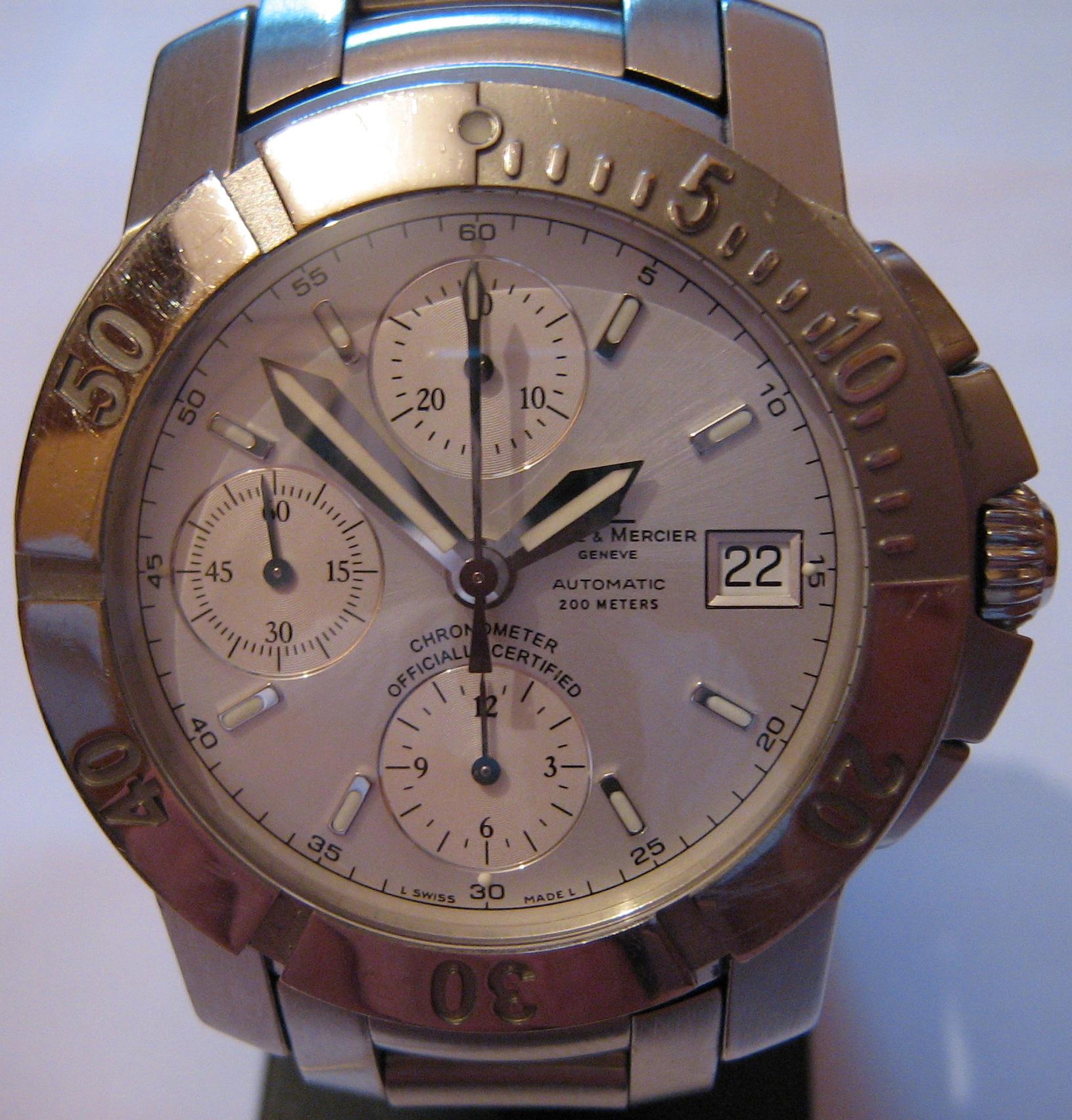 Baume & Mercier Capeland S Chronograph, White Dial, Steel Bracelet